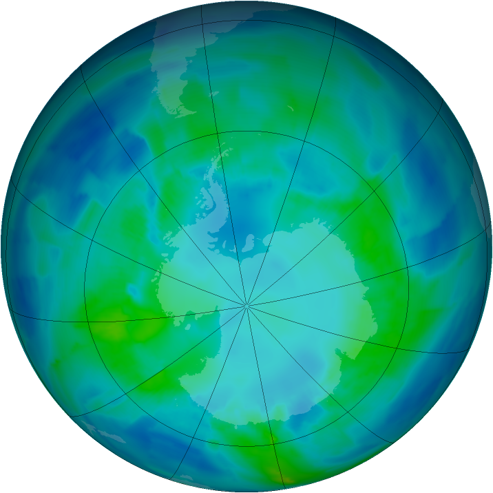Antarctic ozone map for 18 April 2012